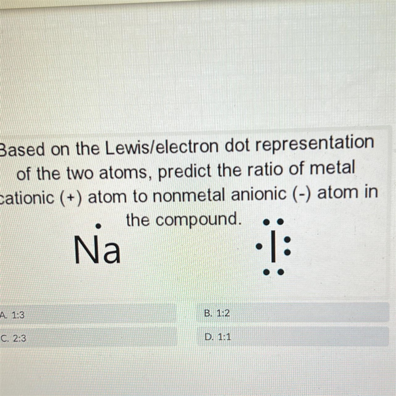 Predict the ratio of metal catiónico atom non metal anionic-example-1