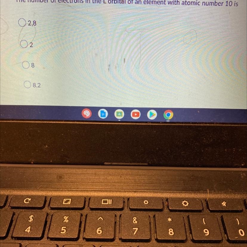 The number of electrons in the L orbital of an element with atomic number 10 is?-example-1