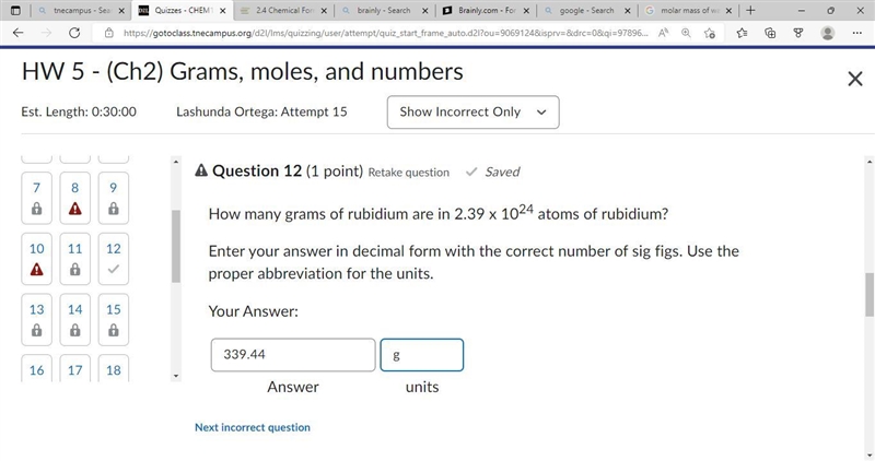 How many grams of rubidium are in 2.39 x 1024 atoms of rubidium? the answer i put-example-1