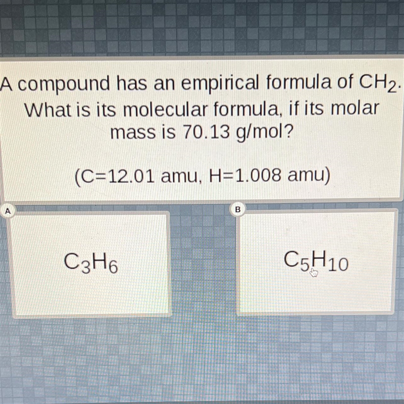 A compound has an empirical formula of CH2.What is its molecular formula, if its molarmass-example-1