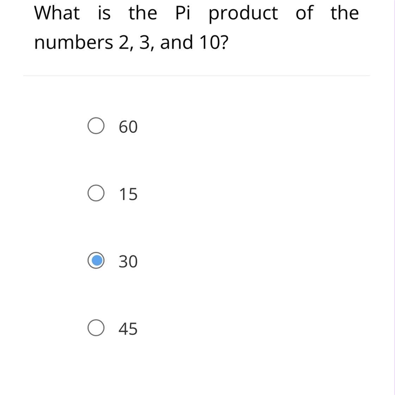 What is the Pi product of the numbers 2, 3, and 10?-example-1