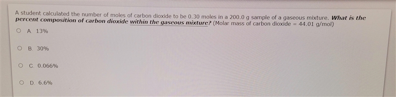 What is the percent composition of carbon dioxide within the gaseous mixture?Please-example-1