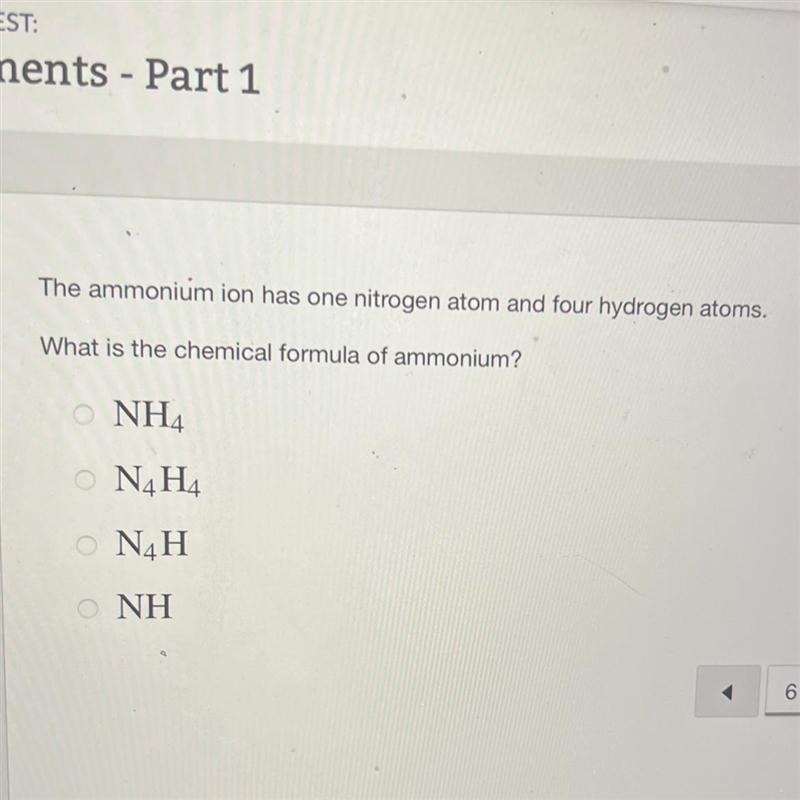 The ammonium ion has one nitrogen atom and four hydrogen atoms. What is the chemical-example-1