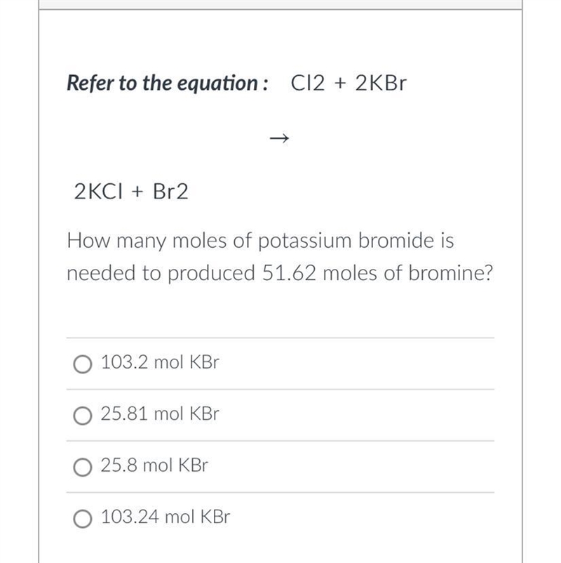 How many moles of potassium bromide is needed to produced 51.62 moles of bromine?-example-1