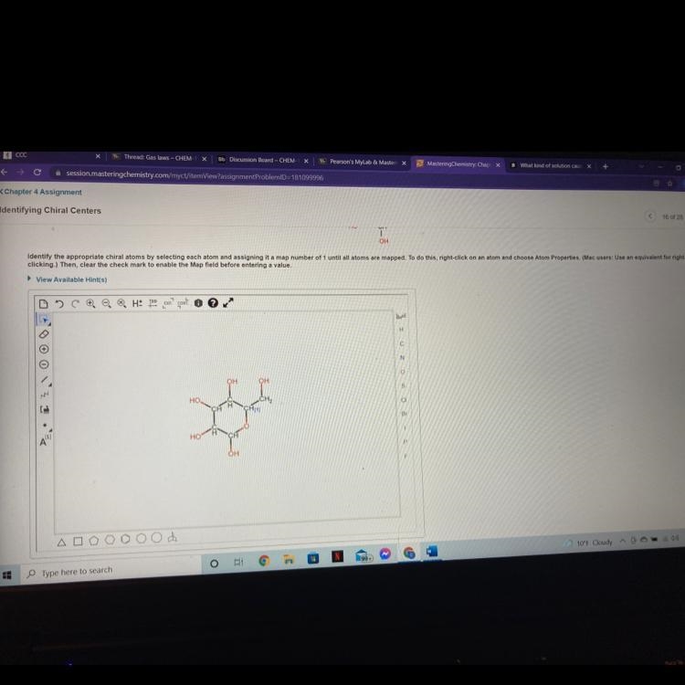 Identify the the appropriate chiral atoms by selecting each atom and assigning it-example-1