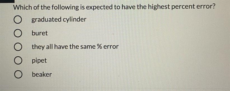 Which if the following is expected to have the highest percent error?-example-1