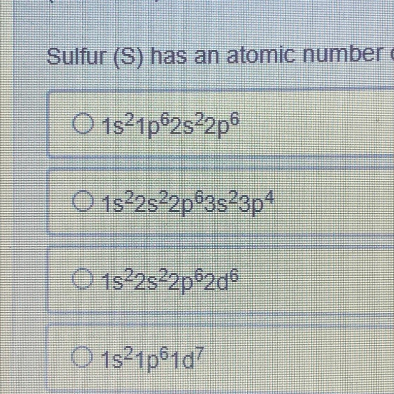 Sulfur (S) has an atomic number of 16. What is the ground-state electron configuration-example-1