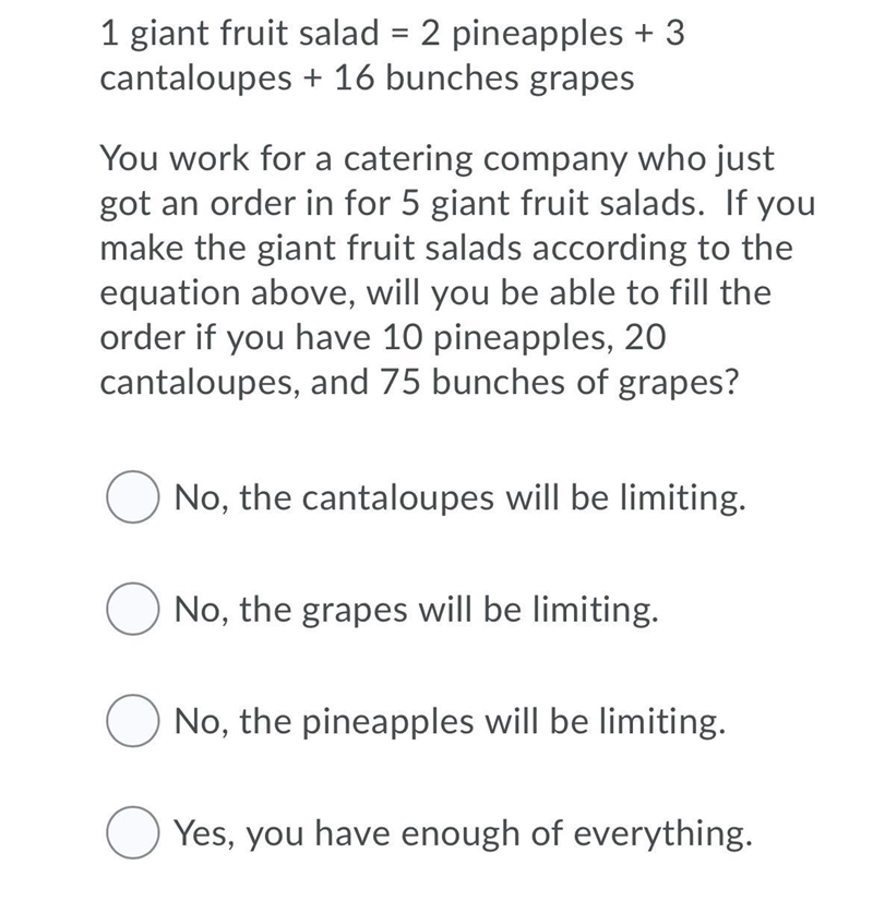 You work for a catering company who just got an order in for 5 giant fruit salads-example-1