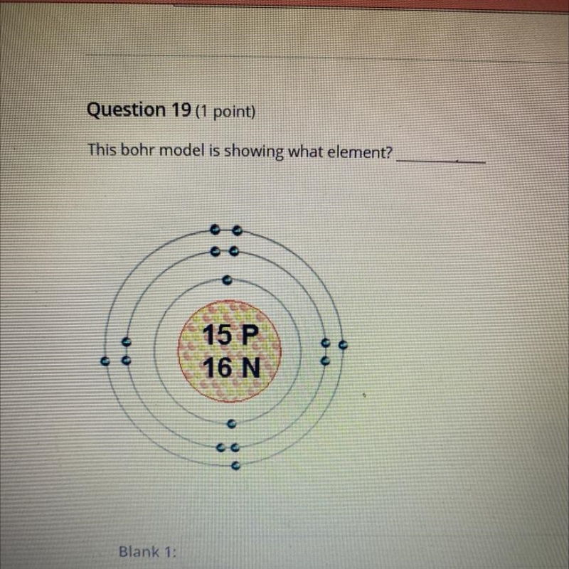 This bohr model is showing what element? 15 P 16 N-example-1