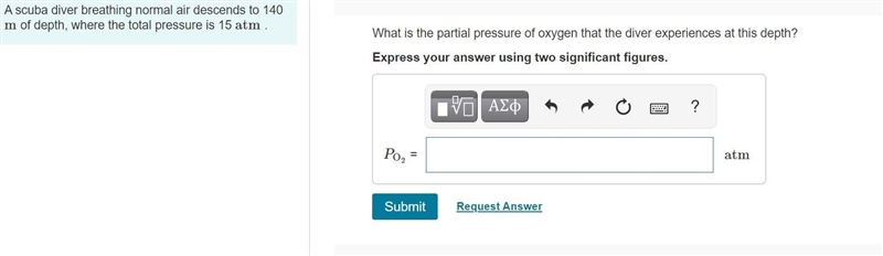 What is the partial pressure of oxygen that the diver experiences at this depth?Express-example-1