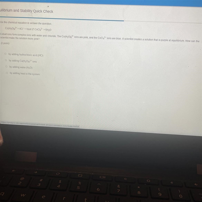 Use the chemical equation to answer the questionCo(H0+4Cr+heat CoCl₂ + 6H₂OCobalt-example-1