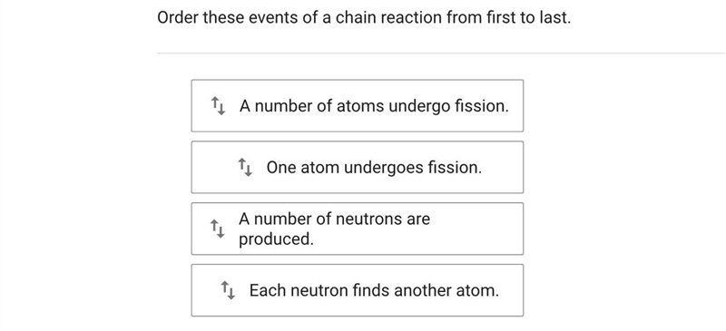 Order these events of a chain reaction from first to last.swap_vertA number of atoms-example-1