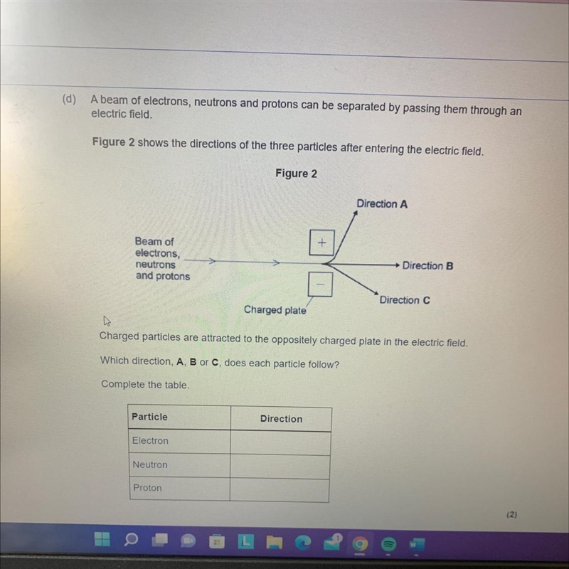 A beam of electrons,neutrons and protons can be separated by passing them through-example-1