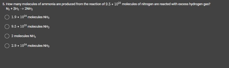 How many molecules of ammonia are produced from the reaction of 9.5 * 10 ^23 molecules-example-1