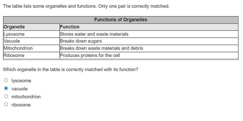 Which organelle in the table is correctly matched with its function? which one is-example-1