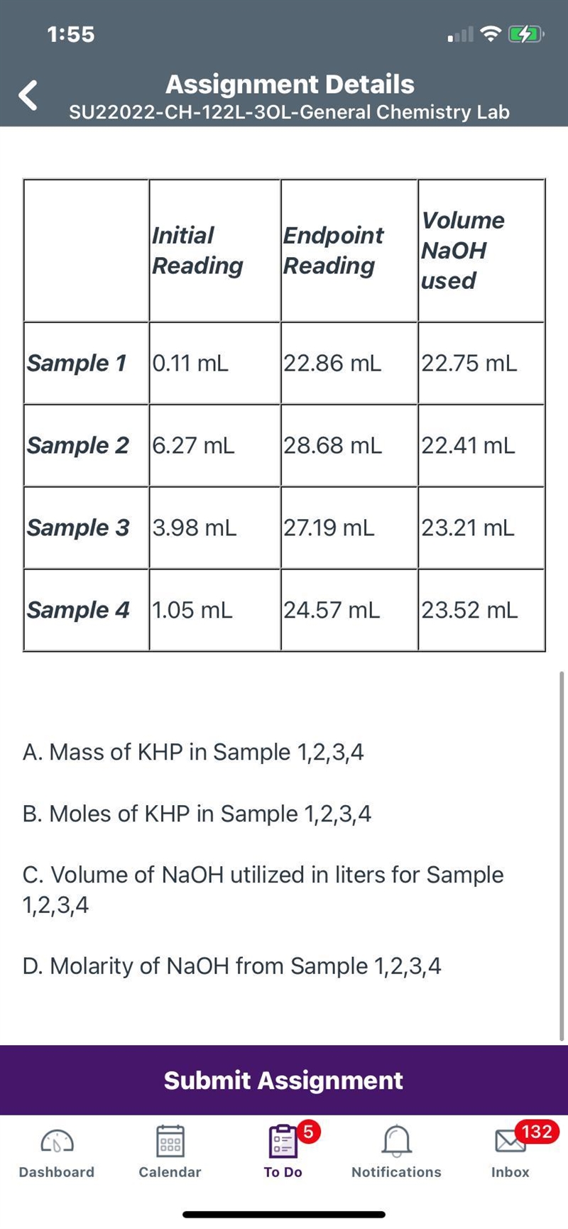 Form calculations based on the photos. A. Mass of KHP in Sample 1,2,3,4B. Moles of-example-2