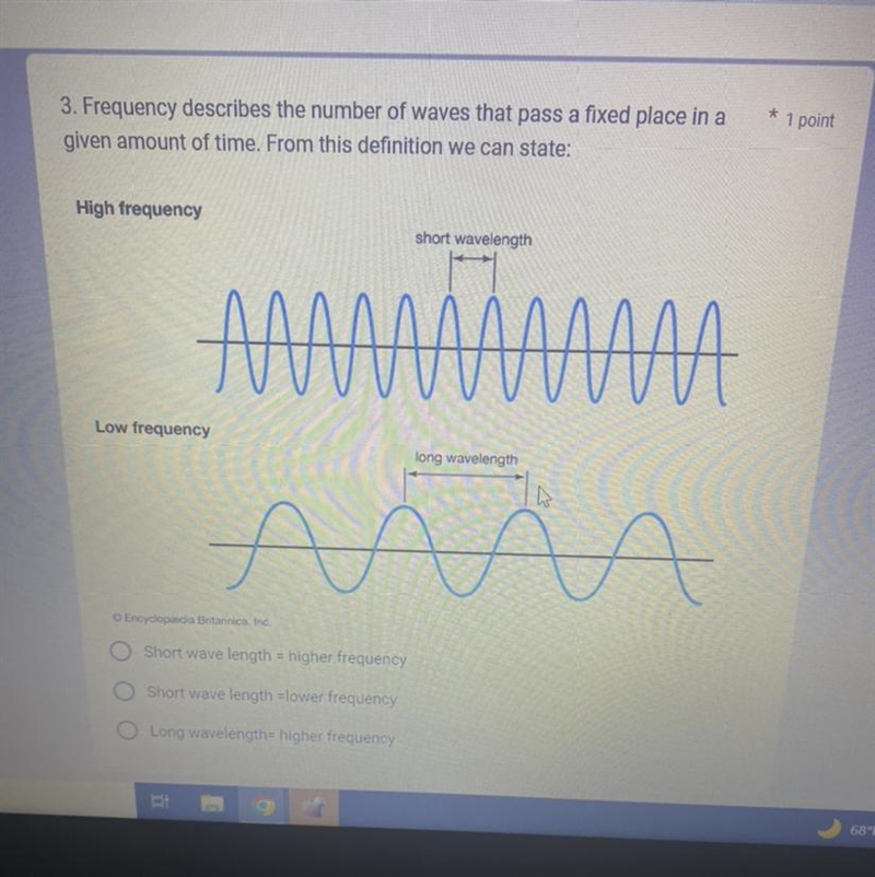 Frequency describes the number of waves that pass a fixed place in a given amount-example-1