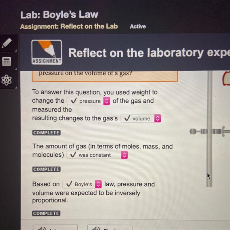 What is the effect of pressure on the volume of a gas? *answers* (Reflect on the laboratory-example-1