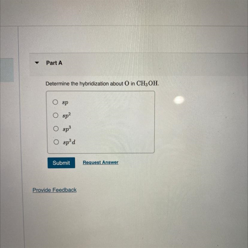 Determine the hybridization about O in CH3oh-example-1