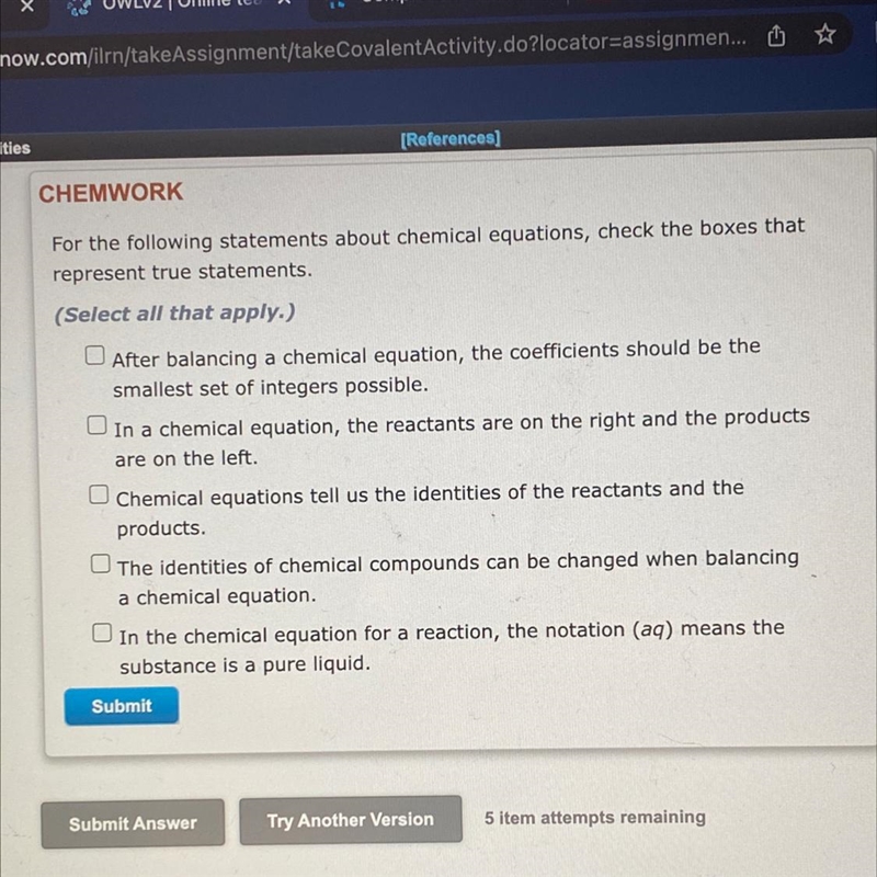 For the following statements about chemical equations, check the boxes that represent-example-1