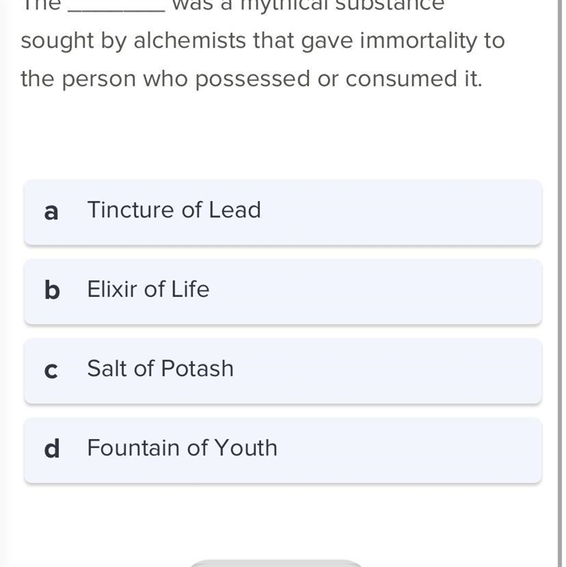 The ___ was a mythical substance sought by alchemist that gave imotality to the person-example-1