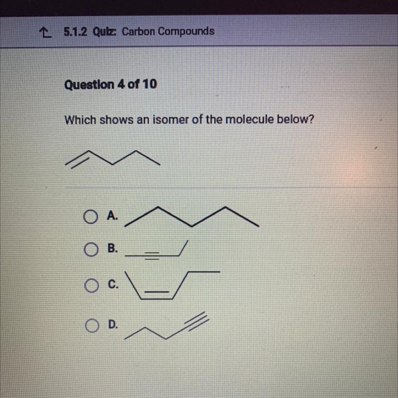 Which shows an isomer of the molecule below-example-1