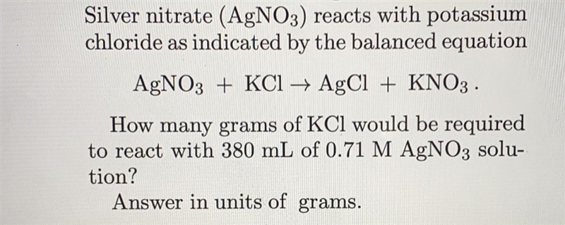 Silver nitrate reacts with potassium chloride according as indicated by the balanced-example-1