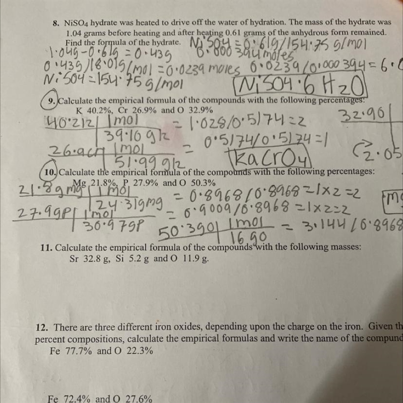 Sr 32.8 g, Si 5.2 g and O 11.9 g empirical formula number 11-example-1