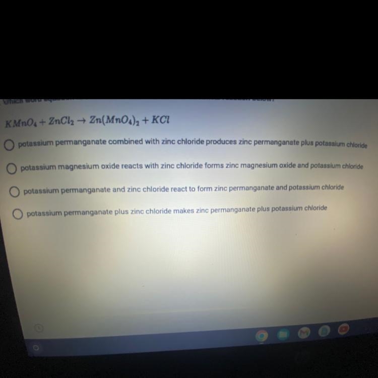 Which word equation is the correct translation of the chemical reaction below?-example-1