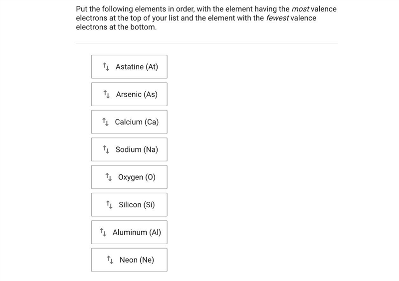 Put the following elements in order, with the element having the most valence electrons-example-1