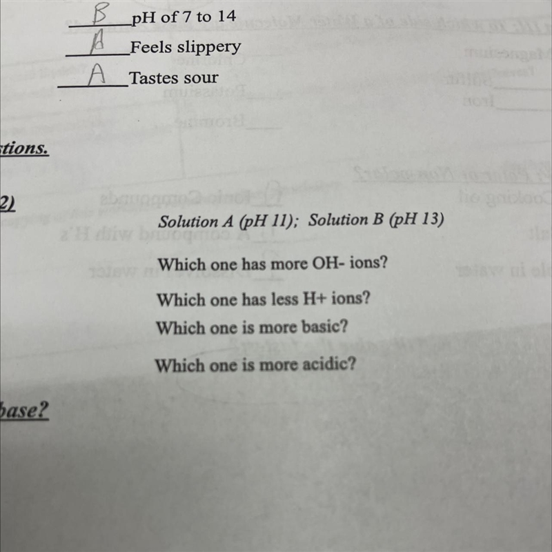 Solution A (pH 11); Solution B (pH 13) Which one has more OH- ions? Which one has-example-1