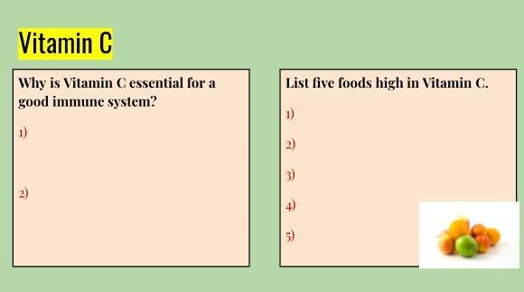 I need help with these two boxes on this slide Why is Vitamin C essential for a good-example-1