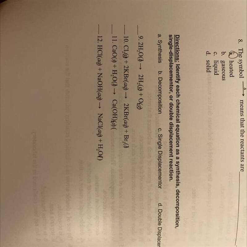 Directions: Identify each chemical equation as a synthesis, decomposition, single-example-1