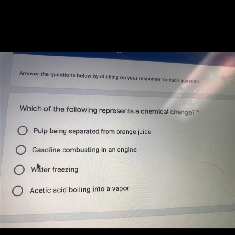 Which of the following represents a chemical change?-example-1