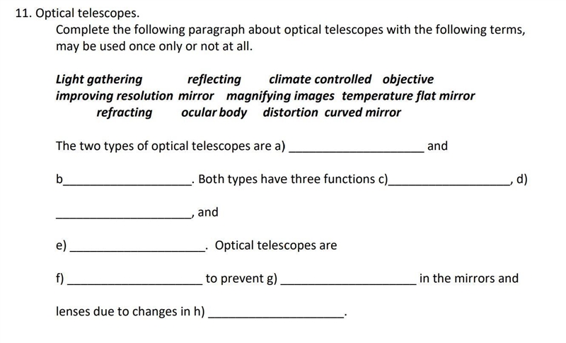 Telescopes PLS missing words i've done most of it but stuck on two pls help-example-1