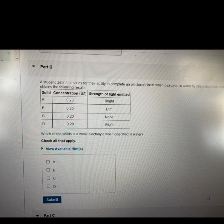 A student tests four solids for their ability to complete and electrical circuit when-example-1