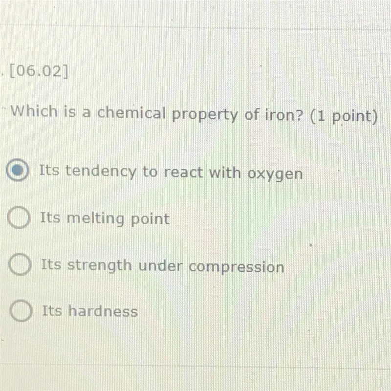 Which is a chemical property of iron-example-1