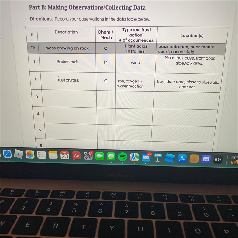 HELP DUE TONIGHT PLEASE !!!!!!!!!!! List 10 observations of chemical and physical-example-1