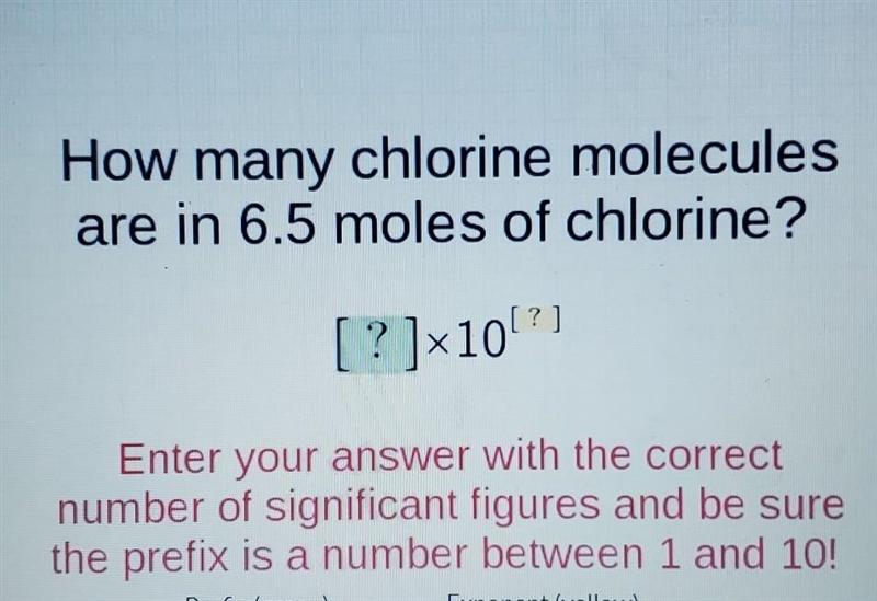 How many chlorine molecules are in 6.5 moles of chlorine? ​-example-1