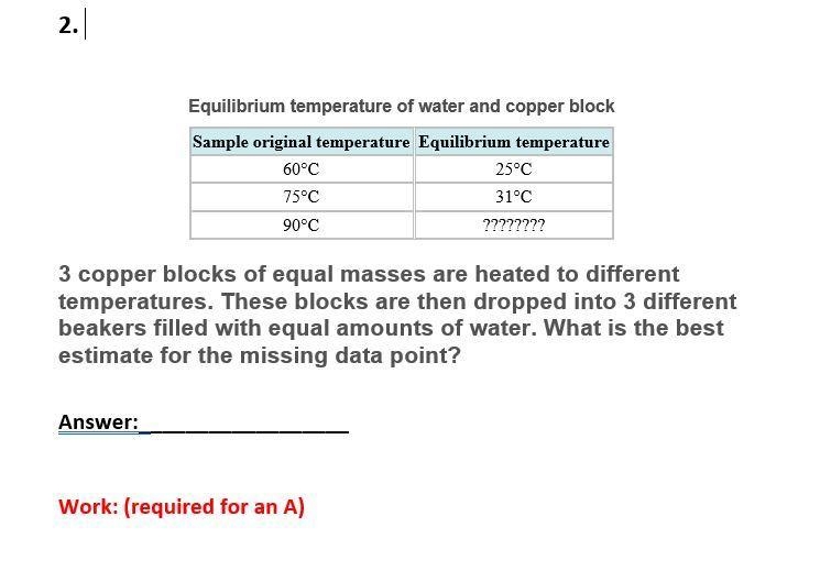 Equilibrium temperature of water and copper blockSample original temperatureEquilibrium-example-1