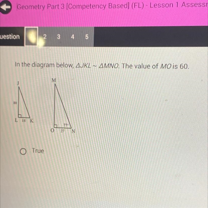 In the diagram below, AJKL~ AMNO. The value of MO is 60. 80 L 18 K M 43 O 27 N NEED-example-1