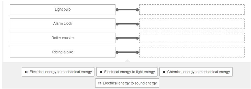 Match the correct type of energy transfer that takes place.-example-1