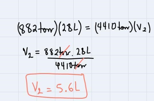 A sample of ideal gas at room temperature occupies a volume of 28.0 L at a pressure-example-2