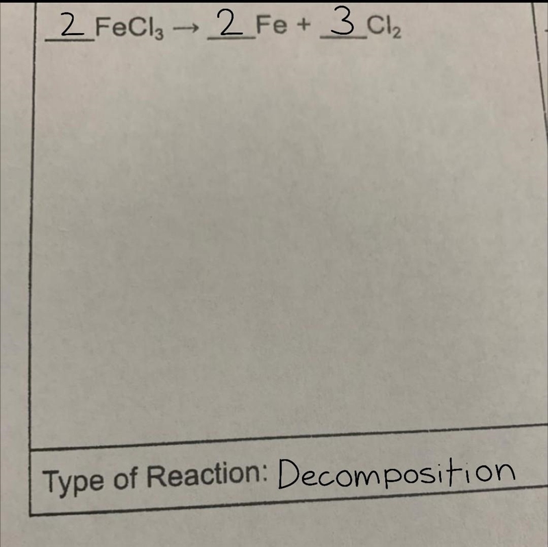 __FeCl3 —> _Fe + _C12 type of reaction-example-1