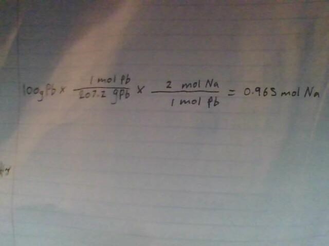 In the following reaction: 2 NaCl + Pb → PbCl2 + 2 Na 100.0 grams of Pb are added-example-1