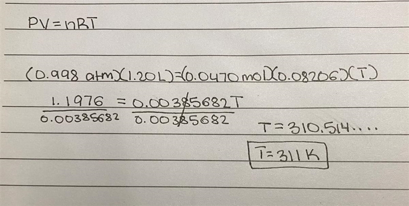 Determine the temperature required for 0. 0470 mol of gas to fill a balloon to 1. 20 l-example-1