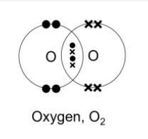 using a dot and cross diagram as electrons show the bonding in a molecule of oxygen-example-1