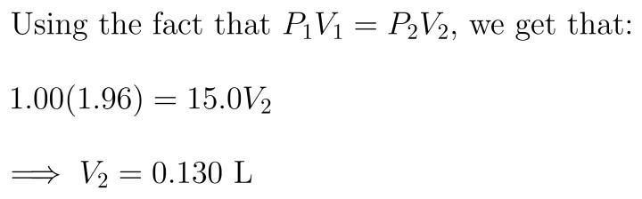 A sample of an ideal gas at 1.00 atm and a volume of 1.96 L was placed in a weighted-example-1