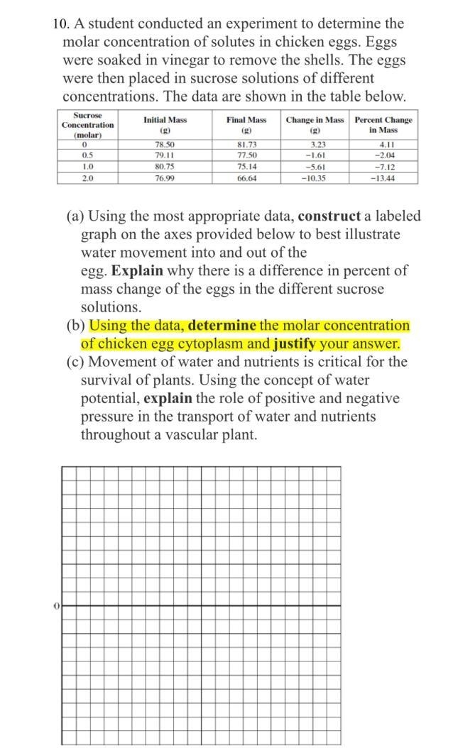 Using the data, determine the molar concentration of chicken egg cytoplasm and justify-example-1