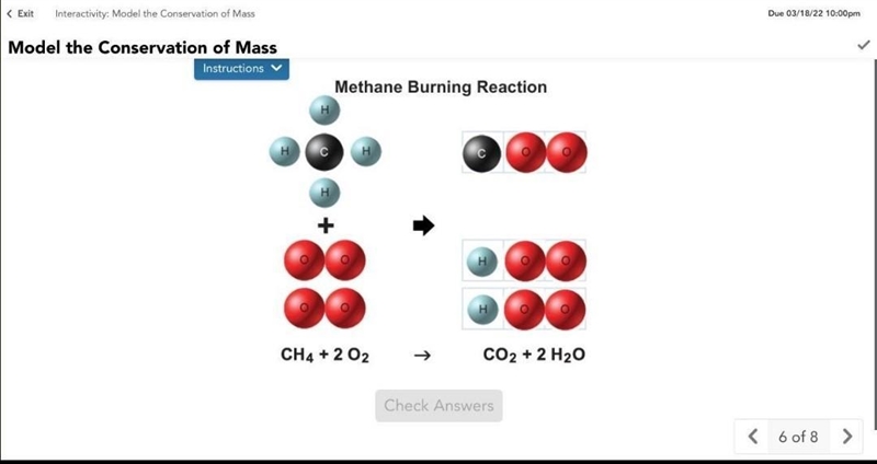 Model the chemical reaction between methane and oxygen. Drag the atoms from the reactants-example-1